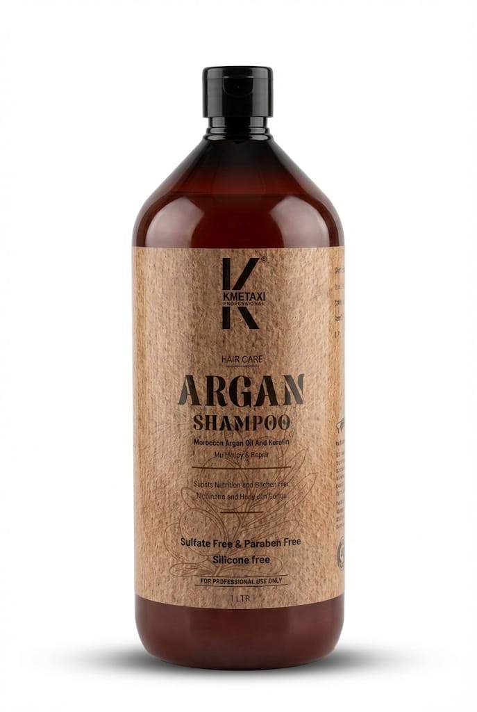 Kmetaxi Professional Argan Shampoo 1000ml – Sulfate Free Keratin Shampoo for Dry & Damaged Hair, Moisturizing, Frizz Control, Paraben & Silicone Free Hair Repair Shampoo