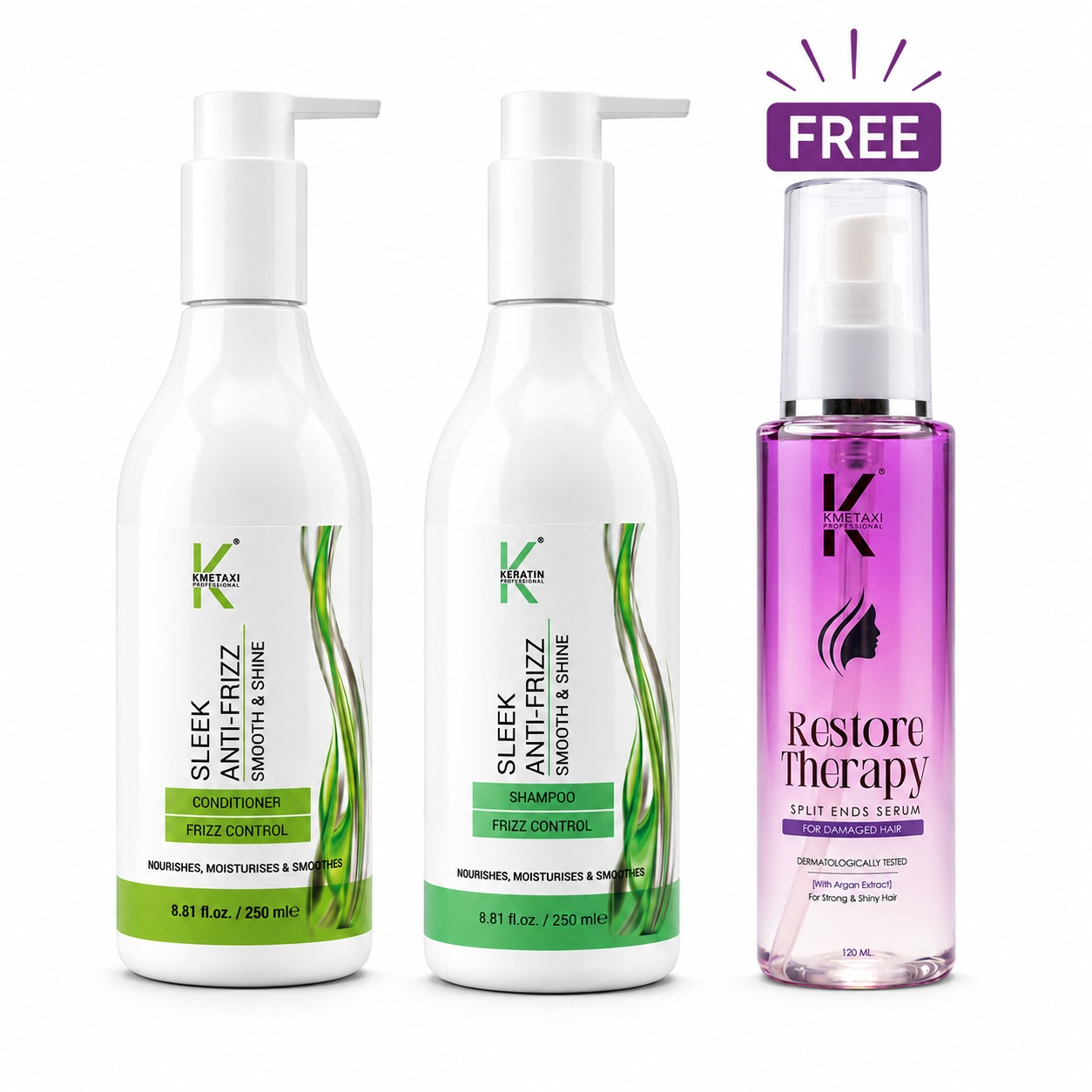 KMETAXI COMBO OFFER ANTI-FRIZZ SHAMPOO – CONDITIONER COMBO - FREE KMETAXI HAIR SERUM